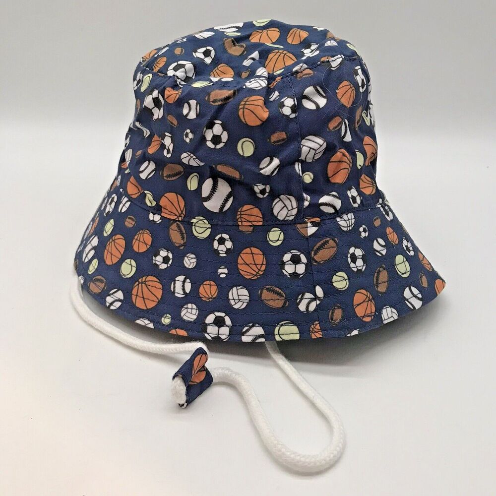 Andy & Evan Blue Sports UV Cap Toddler 2T-5T Adjustable Chin Strap Bucket Hat